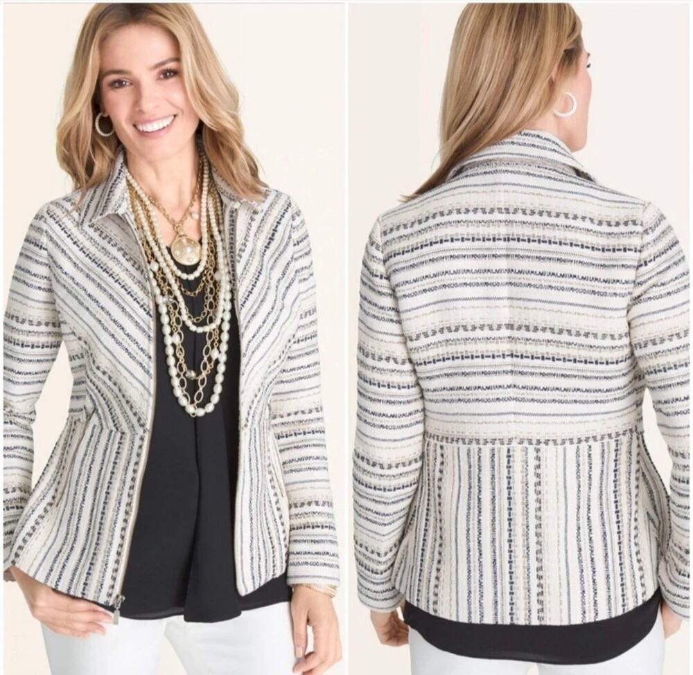 Chico's Sz. 3 (16-18) Black/Taupe/Cream Fully Lined Zippered Jacket Plus size
